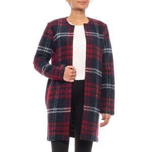Max Studio Wool Blend Plaid Open Front Coat